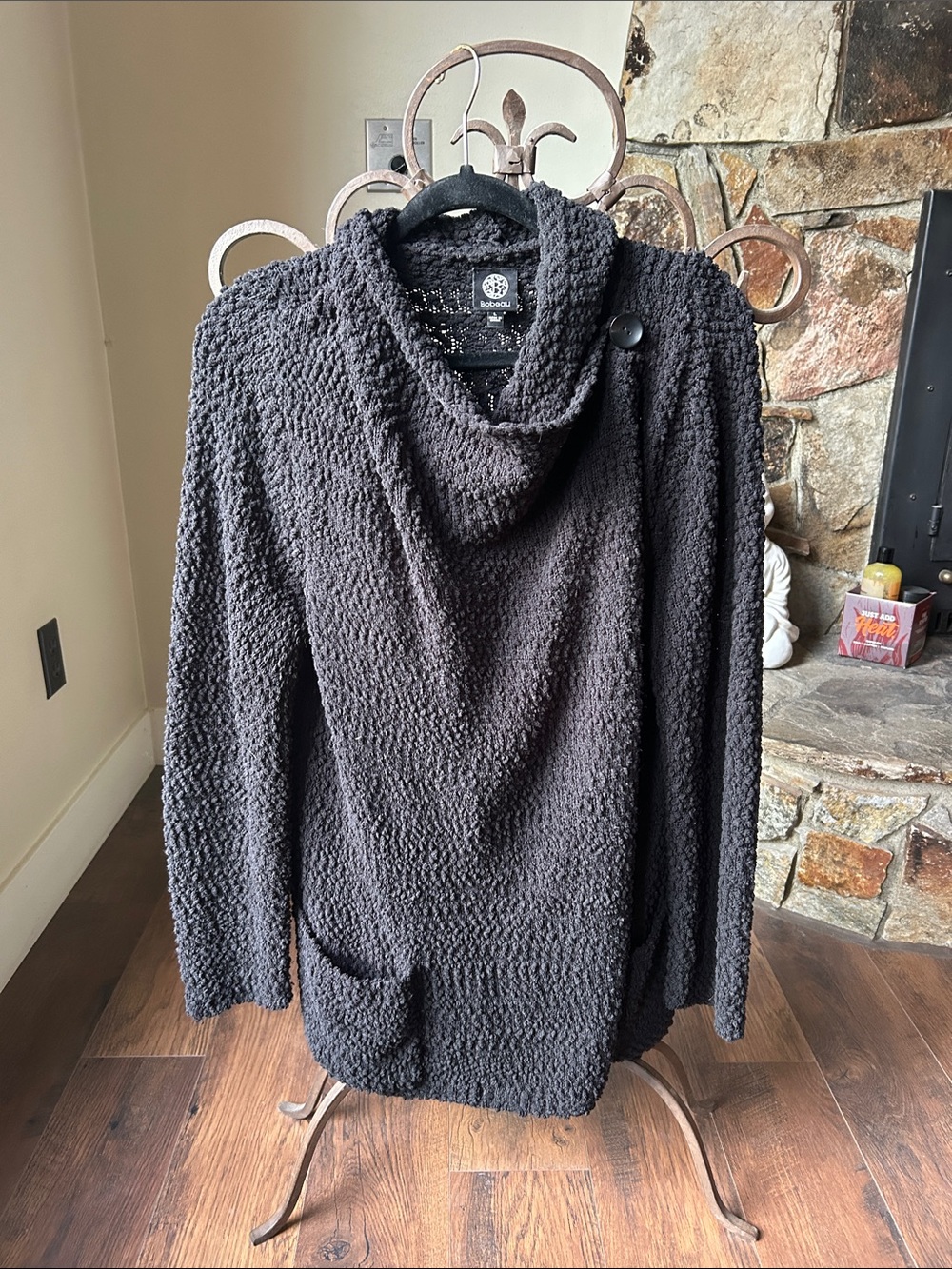 Bobeau Cozy Black Textured Cowl Neck Sweater
